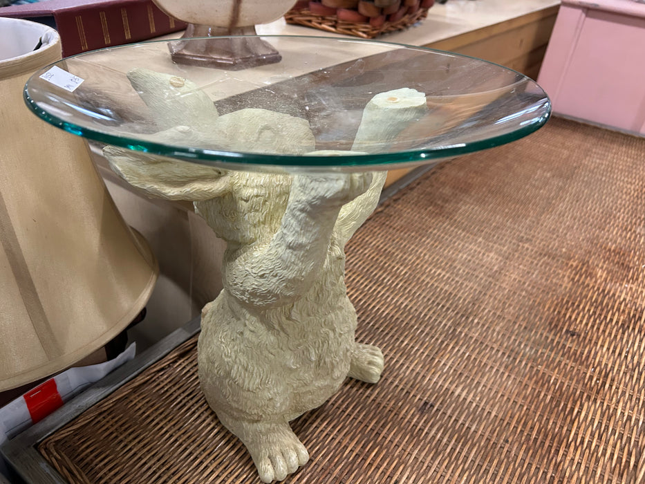 Bunny rabbit glass top accent table 34252