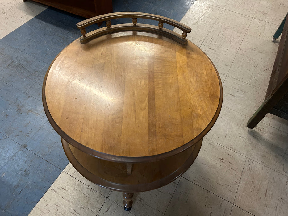 Vintage MCM Bassett maple round 2 tier side end table 34266