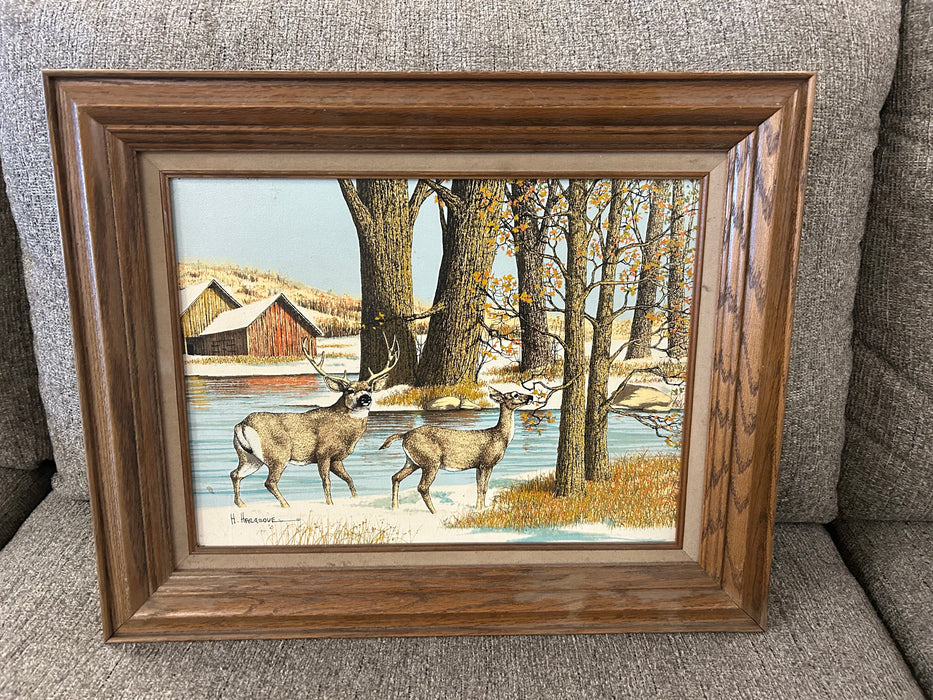 Winter deer scene picture by H. Hargrove 34268