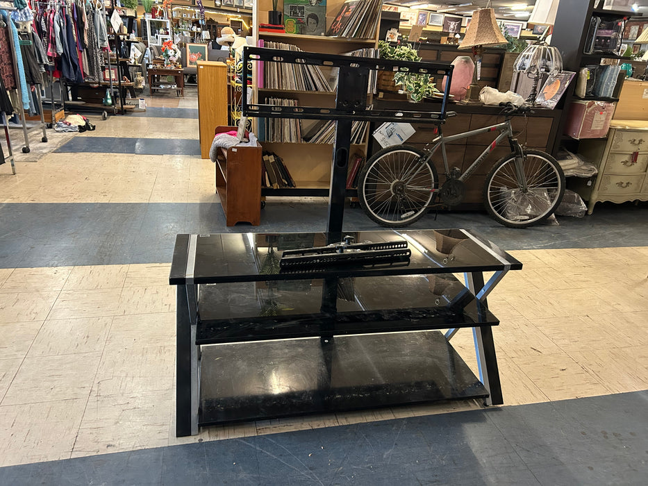 Black glass TV stand with open shelving 34277