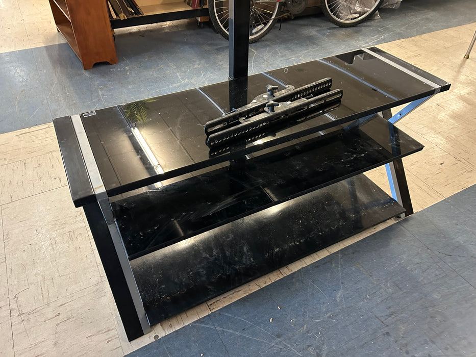 Black glass TV stand with open shelving 34277