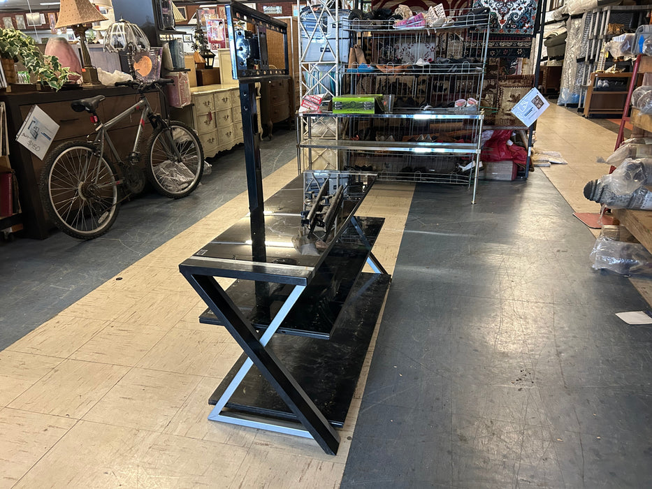 Black glass TV stand with open shelving 34277