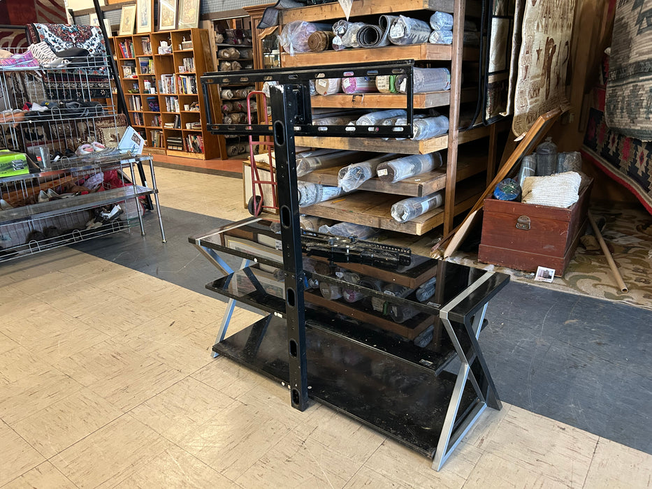 Black glass TV stand with open shelving 34277