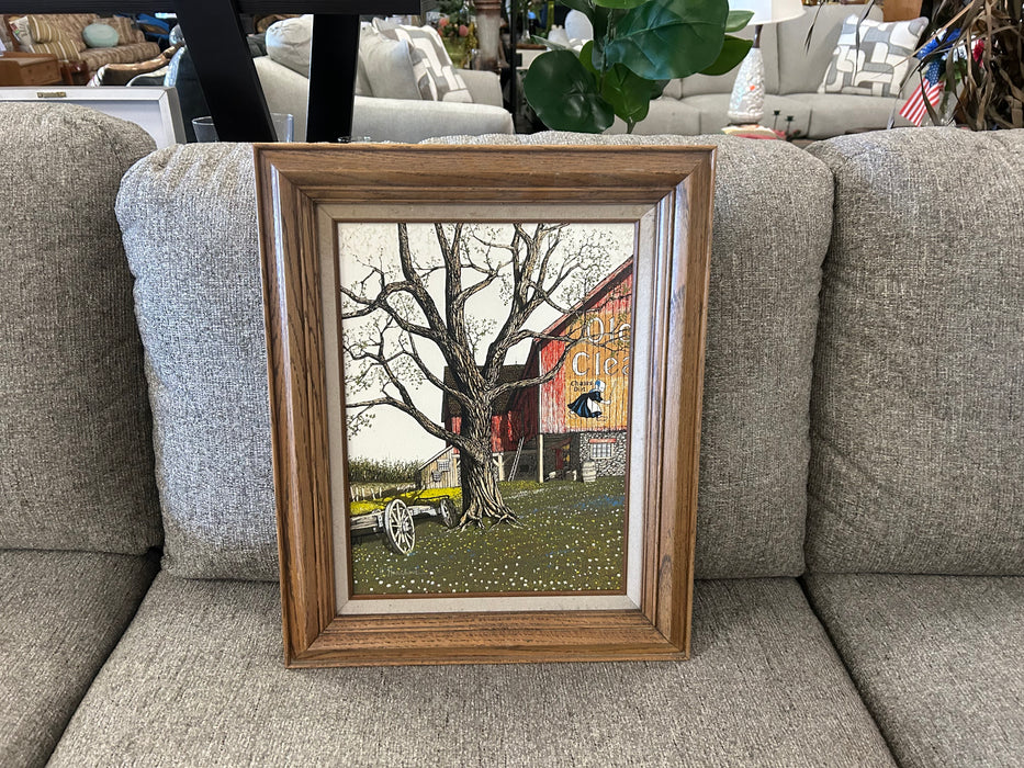 Serigraph Old Dutch cleaners picture with tree and barn by H. Hargrove 34278