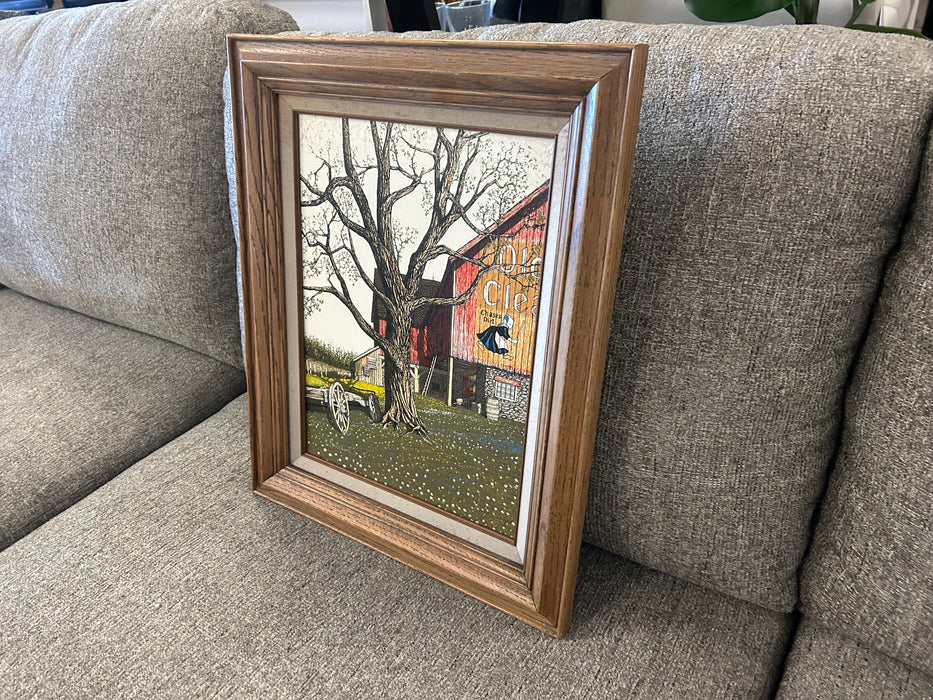 Serigraph Old Dutch cleaners picture with tree and barn by H. Hargrove 34278