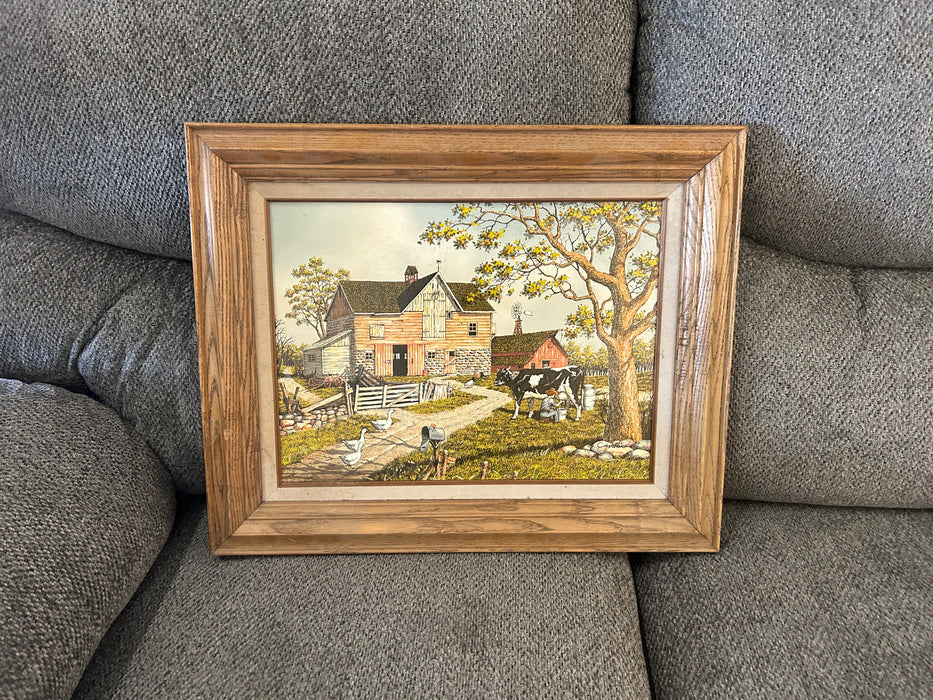 Serigraph rural farm scene picture by H. Hargrove 34279