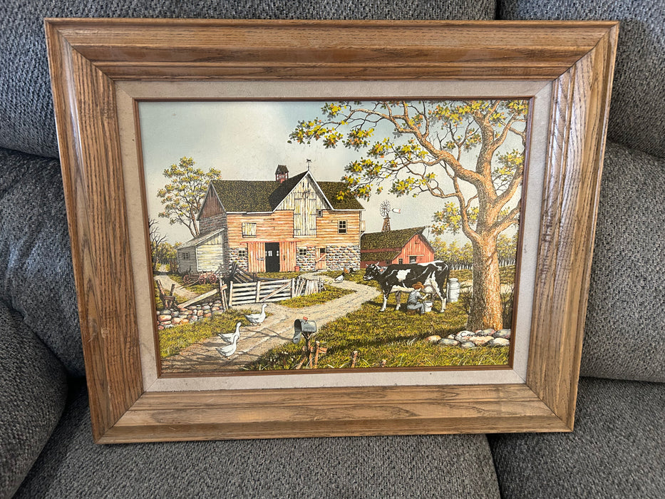Serigraph rural farm scene picture by H. Hargrove 34279