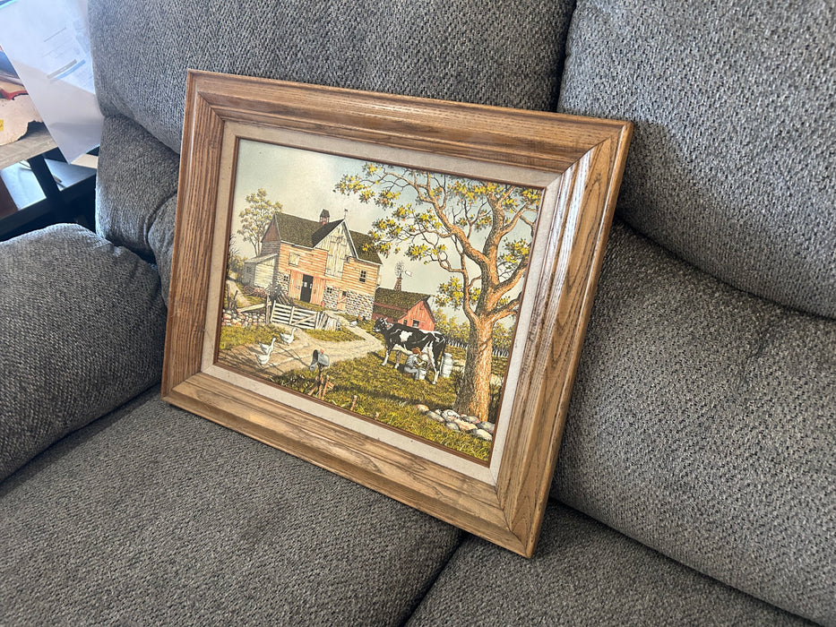 Serigraph rural farm scene picture by H. Hargrove 34279