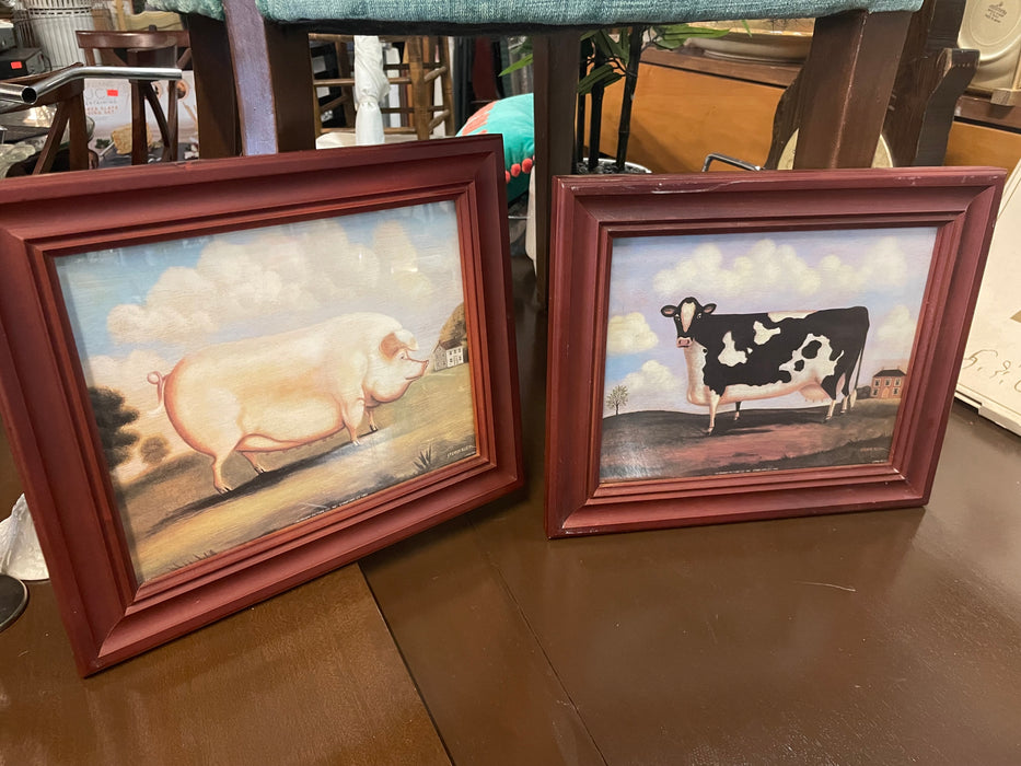 Steven Kleir pig & cow framed print 2pc set 31518