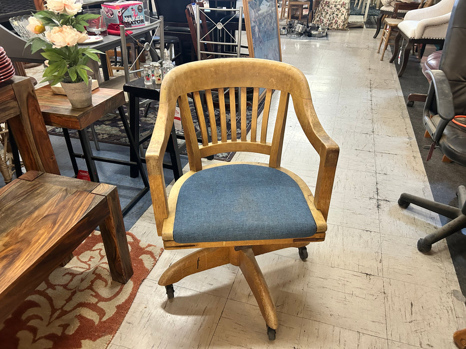 Wood office chair with blue upholstery 33960