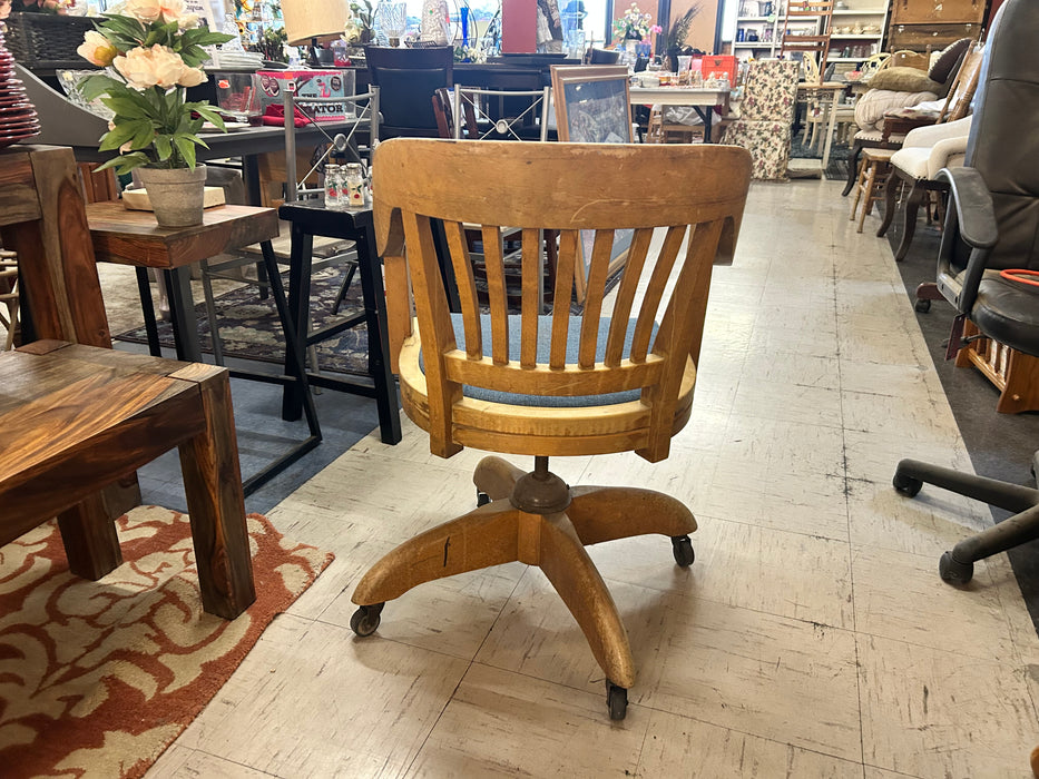 Wood office chair with blue upholstery 33960
