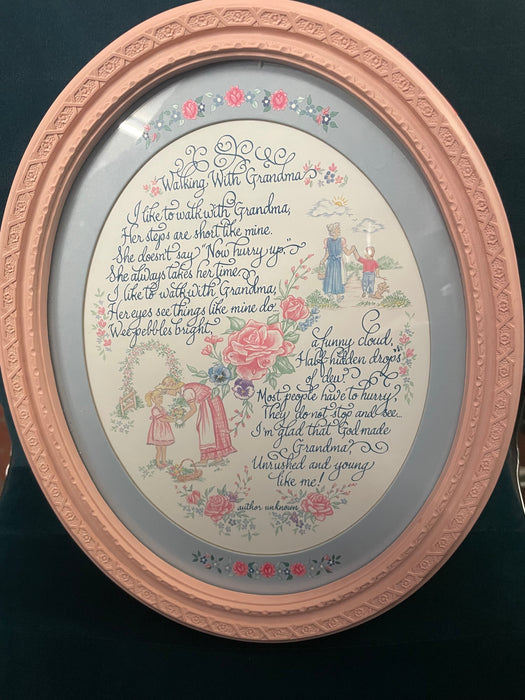 Vintage Home Interior "Walking with Grandma" poem in pink frame 31542