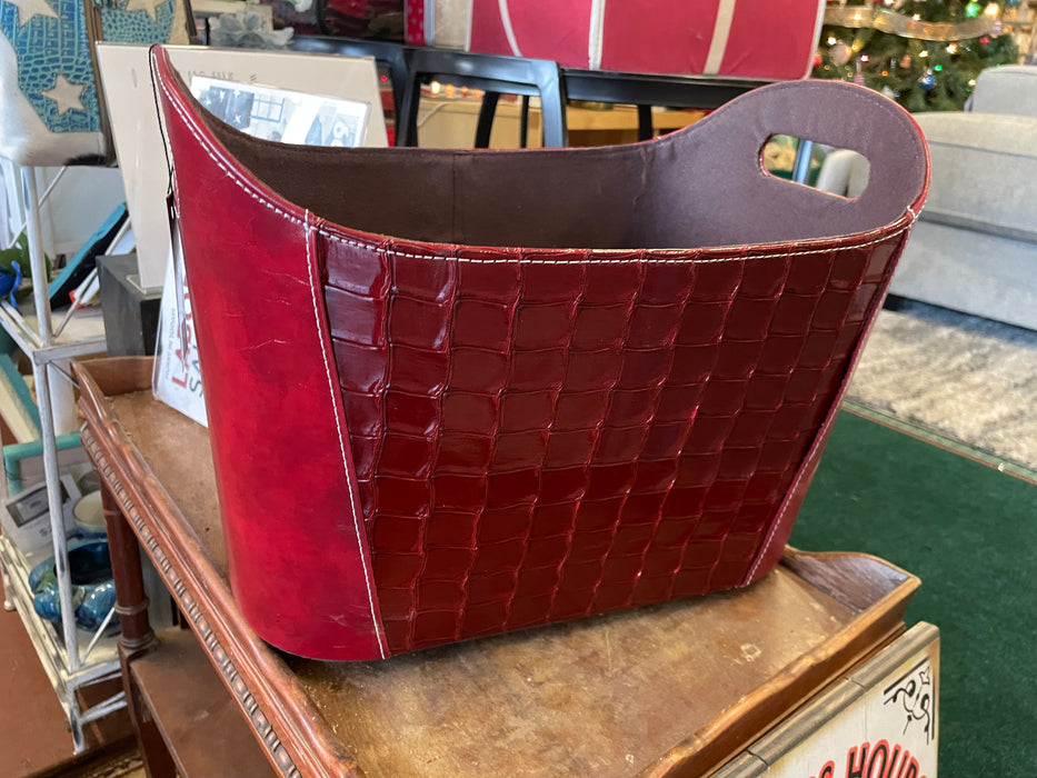 Red leather storage basket 31546