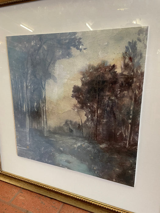 Beautiful forest watercolor painting framed matted picture 33282