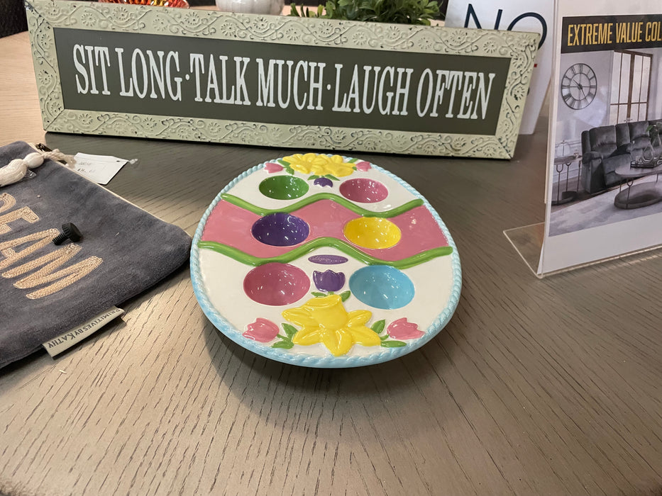 Egg shaped 6 compartments colorful floral deviled egg plate tray 31591