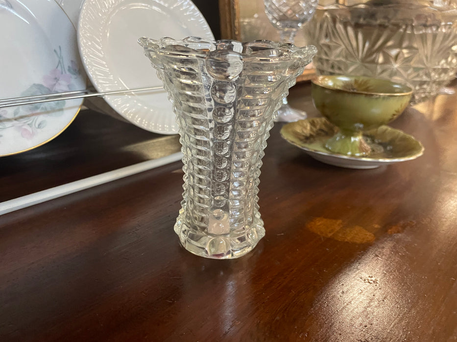 Vintage dot and bar patterned small glass vase 31594