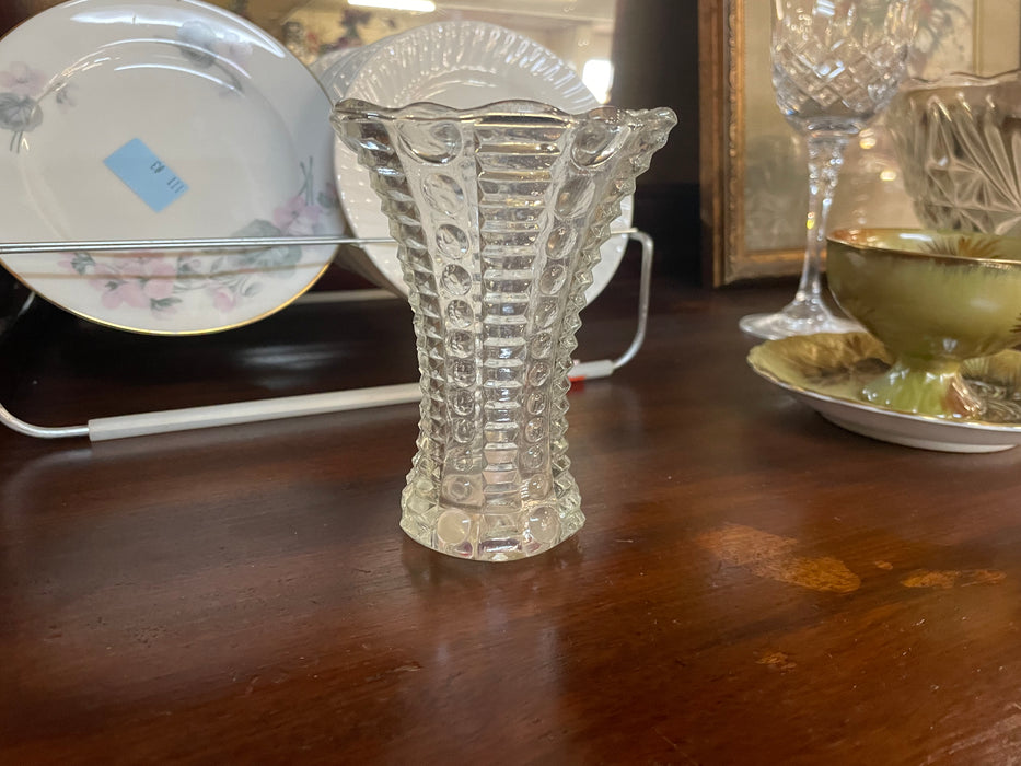 Vintage dot and bar patterned small glass vase 31594