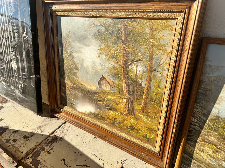 G. Whitman snow mountain river oil painting framed picture 34024