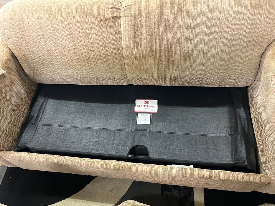 Beige loveseat sleeper sofa couch 34020