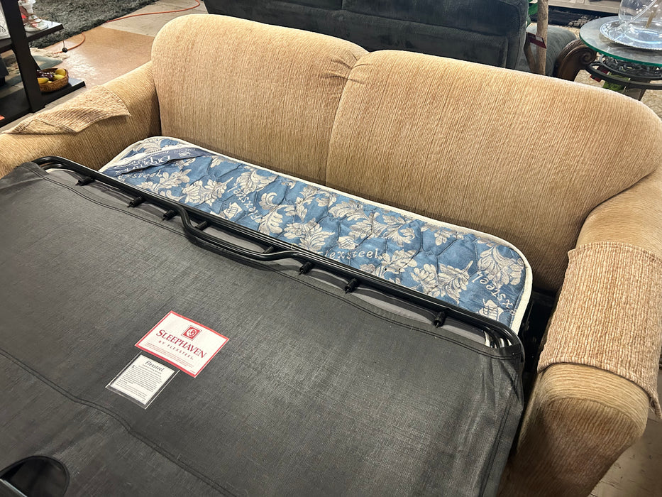 Beige loveseat sleeper sofa couch 34020
