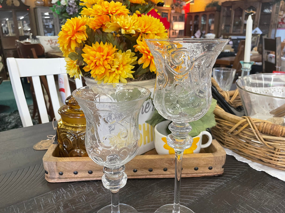 Set of two glass goblet candle holders 33020