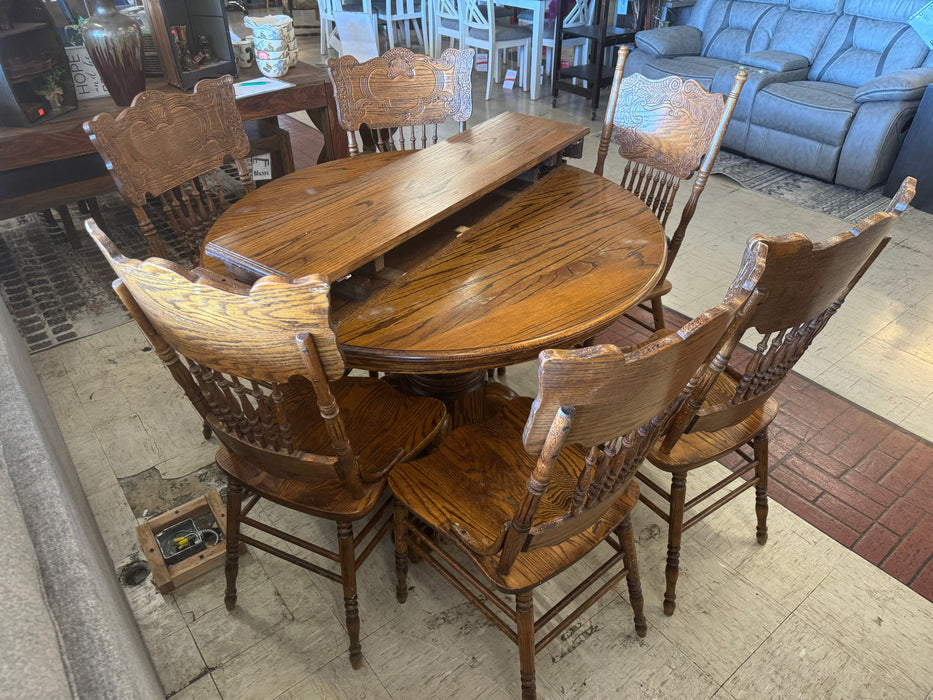 Oak kitchen or dining table w/ 2 leaves, 6 chairs 7pc set 33023