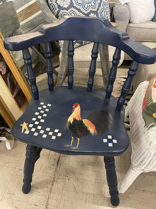 Blue wood rooster kitchen or dining chair 33028