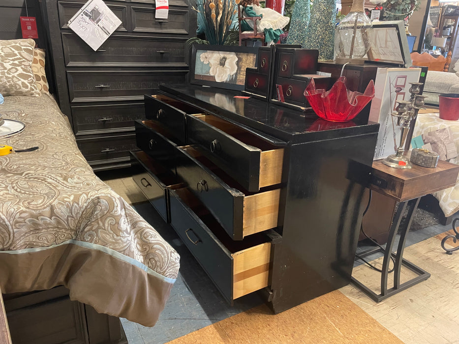 Mid century wood 6 drawer black dresser 33047