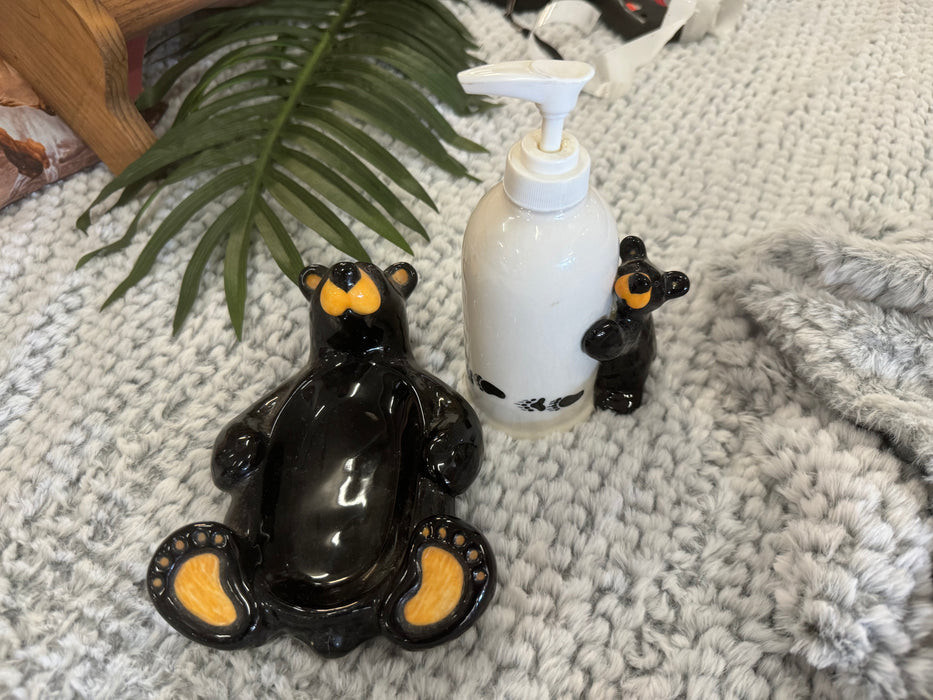 Black bear soap dish/ soap dispenser set 33061