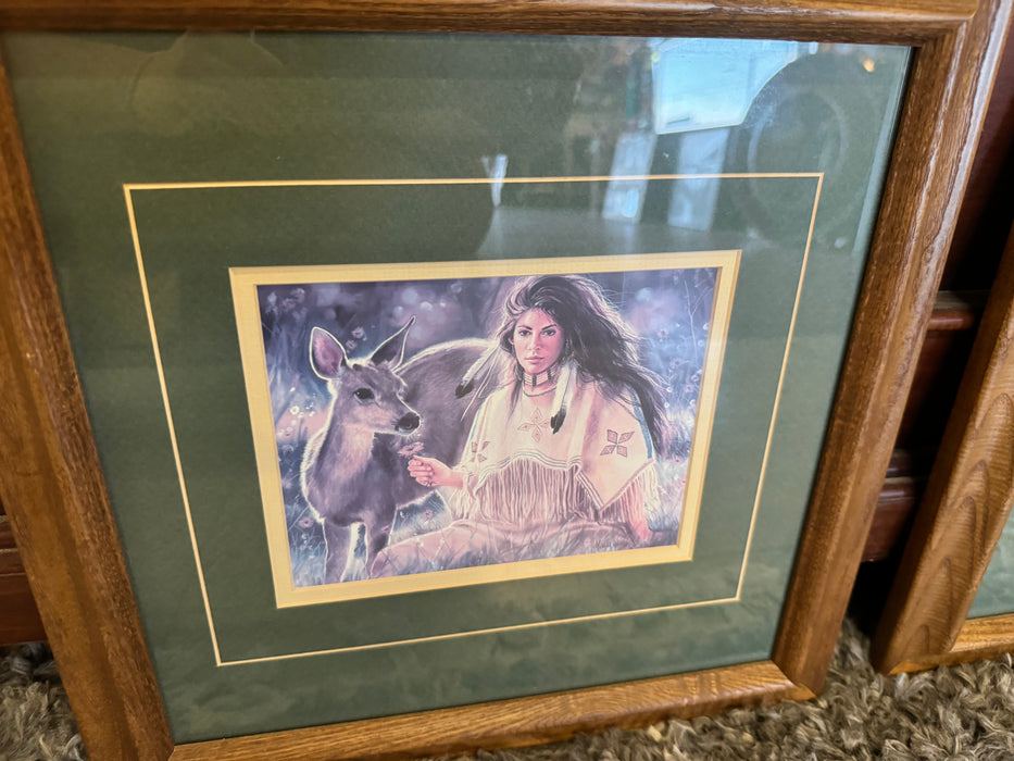 Native American girls print framed matted picture 33088