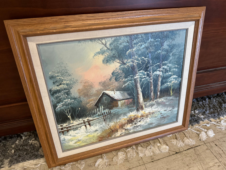 Winter barnscape framed picture 33091