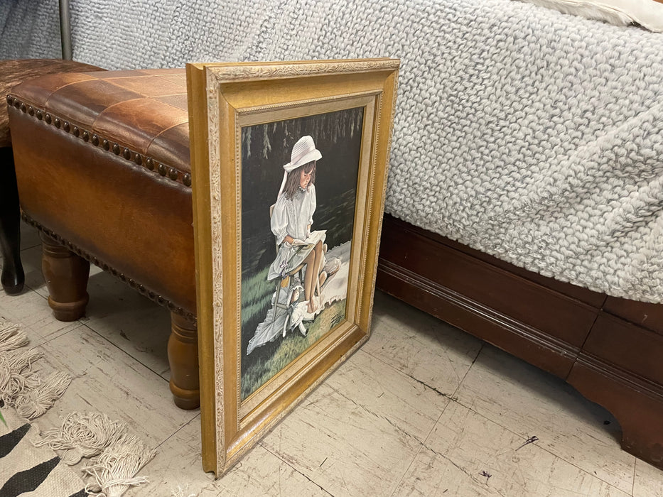 "Afternoon story time" girl reading to doll framed matted picture 33095