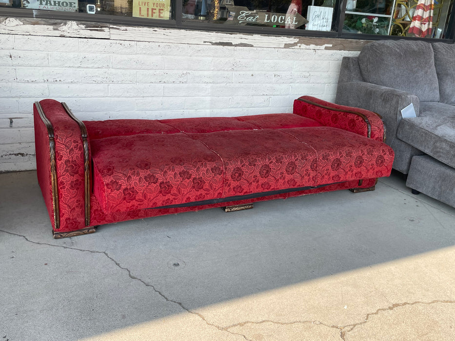 Antique red upholstered sofa bed futon couch 33123