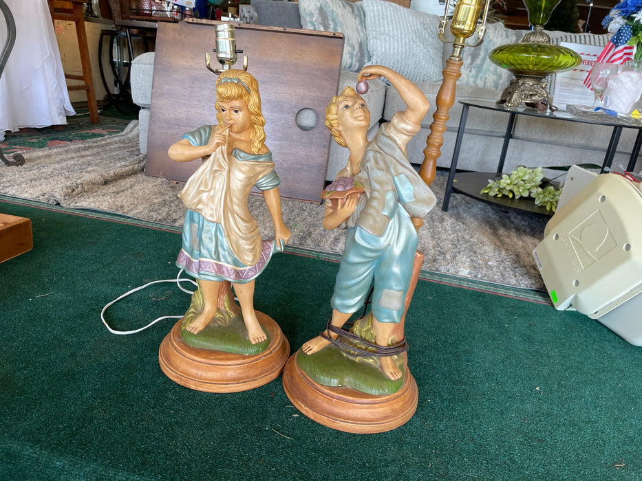 Vintage girl and boy pair of victorian style lamps by Atlantic 2pc set 33128