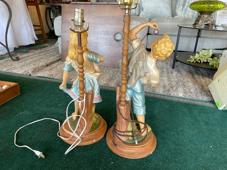 Vintage girl and boy pair of victorian style lamps by Atlantic 2pc set 33128