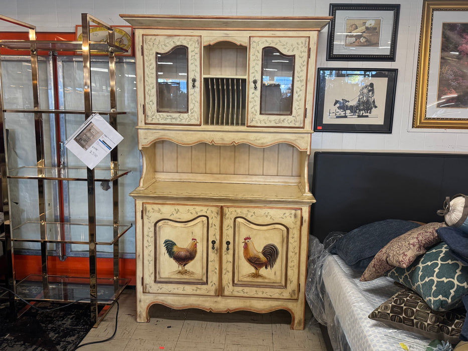 French Provincial farmhouse country 2pc rooster china cabinet hutch 33909