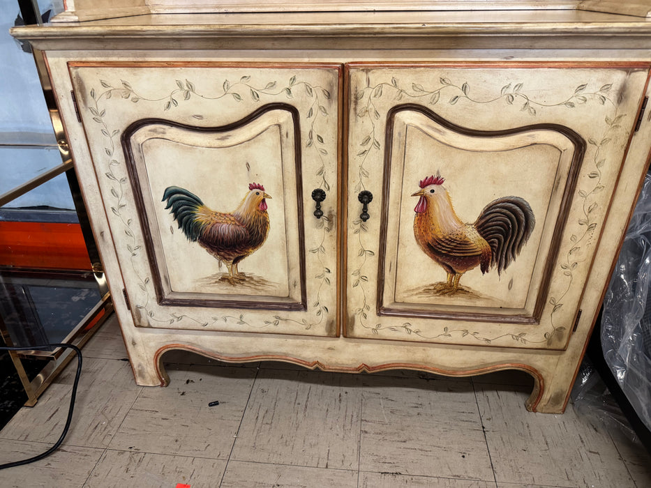 French Provincial farmhouse country 2pc rooster china cabinet hutch 33909