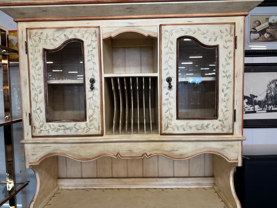 French Provincial farmhouse country 2pc rooster china cabinet hutch 33909
