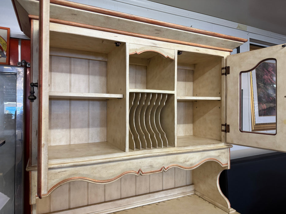 French Provincial farmhouse country 2pc rooster china cabinet hutch 33909