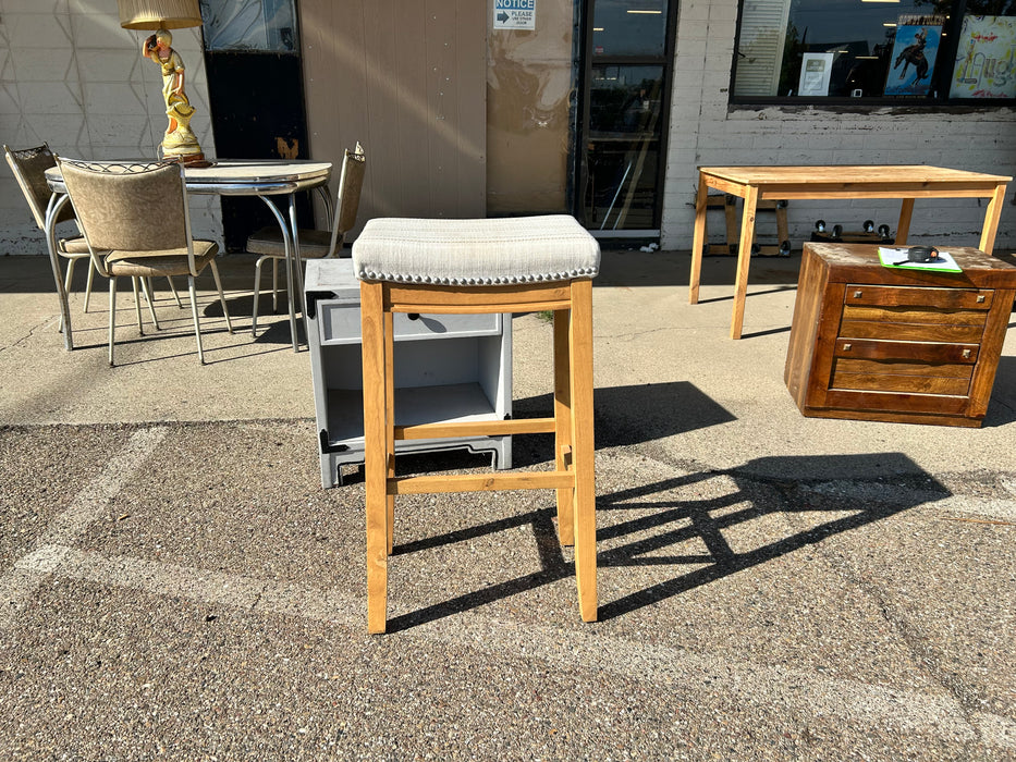 Upholstered counter height barstool with nailhead trim 24 inch seat height 33936