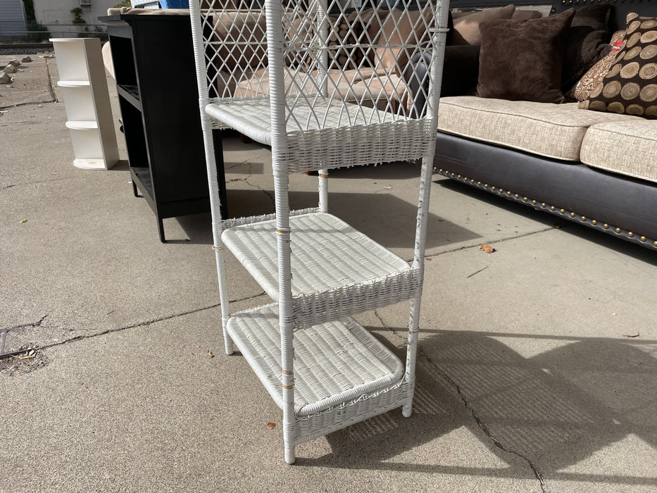 Tall white wicker 5 tier open shelf 33185