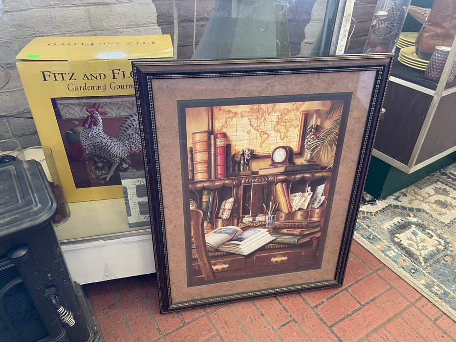 Olde world books framed matted picture 33196