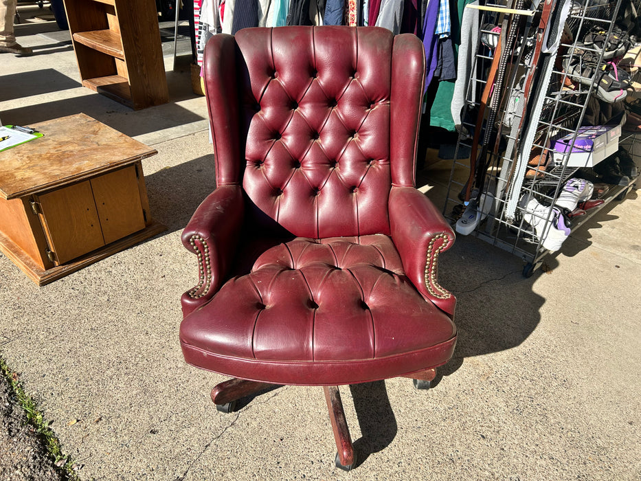 Maroon tufted leather accent office desk chair 33954