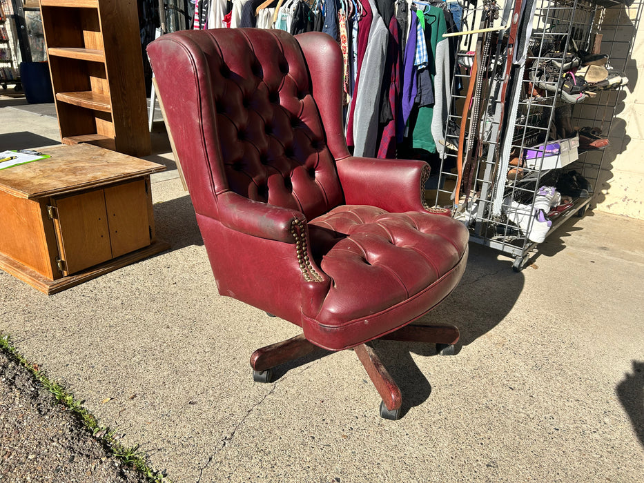 Maroon tufted leather accent office desk chair 33954