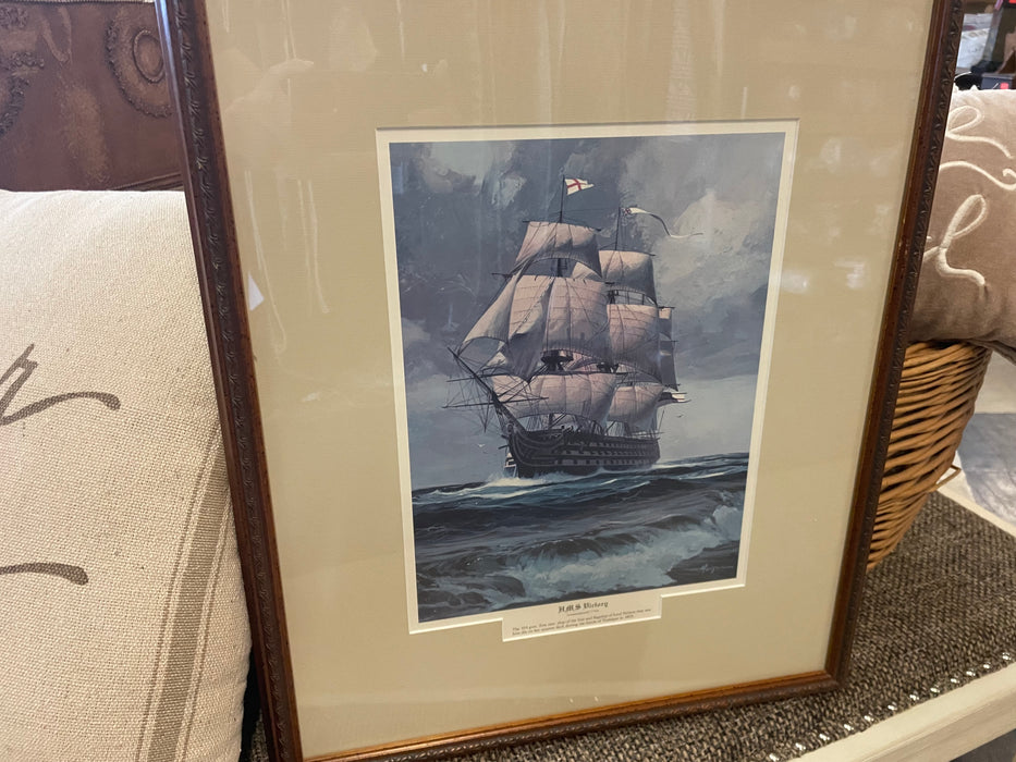 Thomas Hoyne mayflower sailboat print framed and matted picture 31415