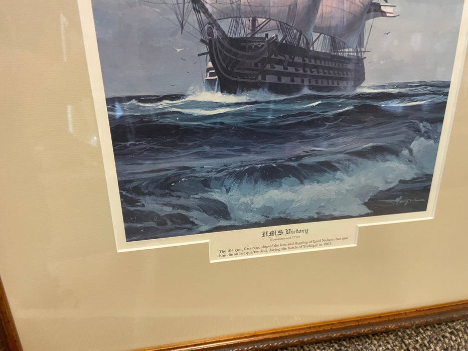 Thomas Hoyne mayflower sailboat print framed and matted picture 31415