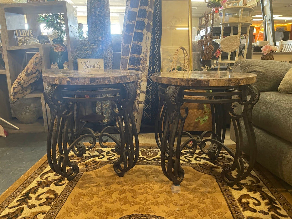 Wrought iron & granite end tables 32965