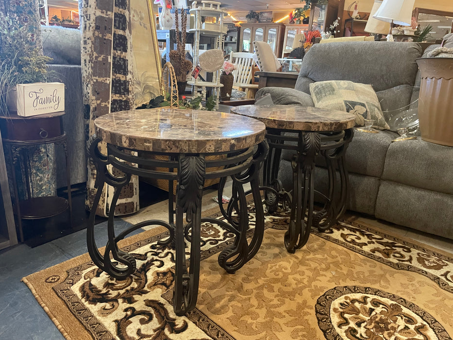 Wrought iron & granite end tables 32965