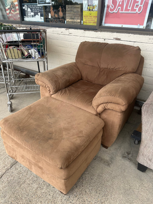 Brown suede accent chair with ottoman 34390