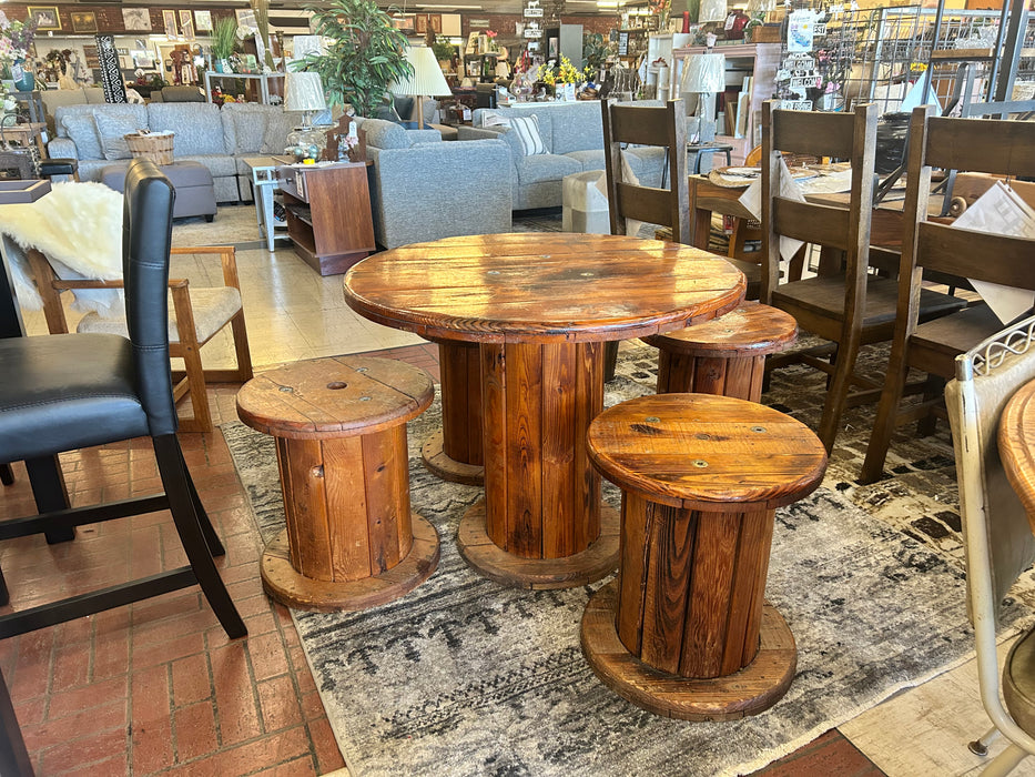 Custom wood spool dining patio table 4 chairs 5pc set 33862